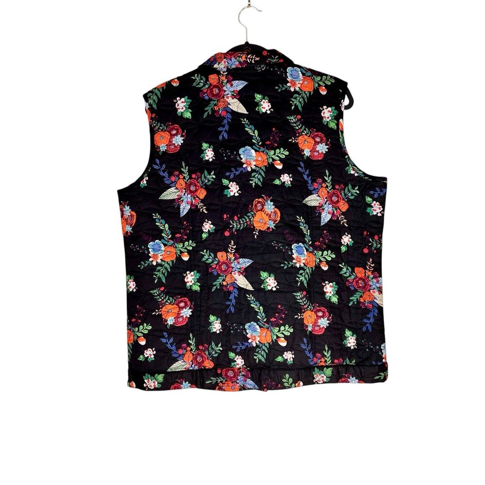 Blair Quilted Floral Vest Black Cottagecore Button Front Size L - Picture 2 of 7